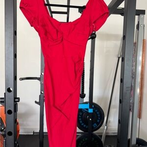 Stop Staring Red Sweetheart Bodycon Midi Dress